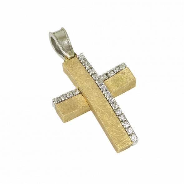 Σταυρός δίχρωμος με ζιργκόν - ΚΙΤΡΙΝΟ ΛΕΥΚΟ, K14, ΖΙΡΓΚΟΝ, ΛΕΥΚΟ