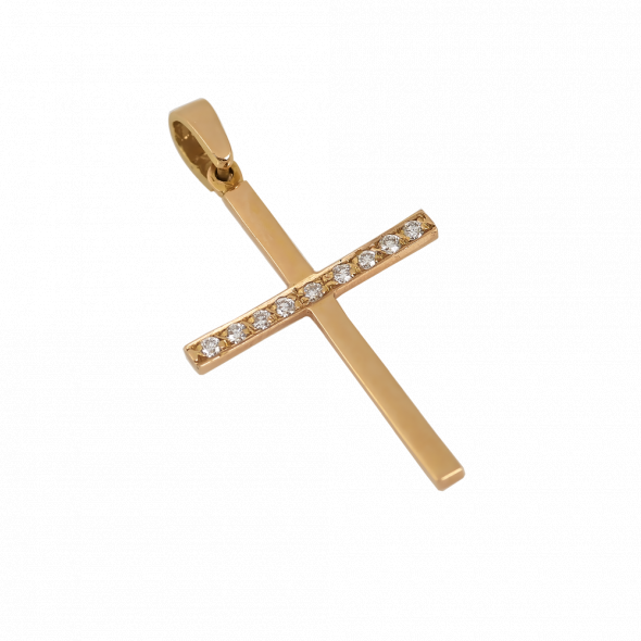 Σταυρός με διαμάντι - ΡΟΖ, K18, ΓΥΑΛΙΣΤΕΡΟ, ΔΙΑΜΑΝΤΙ, 0,08