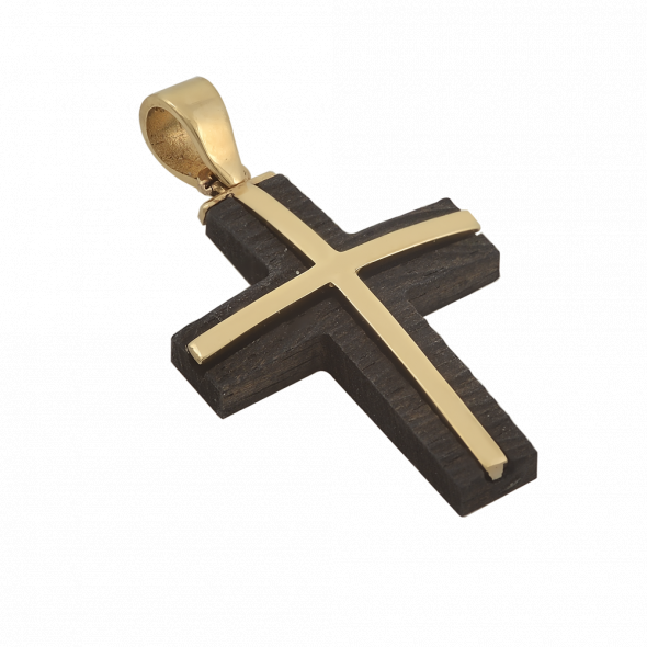 Σταυρός χρυσός με έβενο - ΚΙΤΡΙΝΟ, K14, ΓΥΑΛΙΣΤΕΡΟ