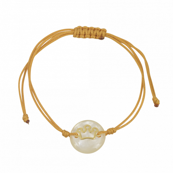 Βραχιόλι μακραμέ με κορώνα - ΚΙΤΡΙΝΟ, K14, ΓΥΑΛΙΣΤΕΡΟ, MOTHER OF PEARL