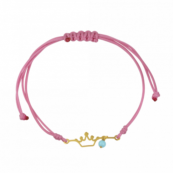 Βραχιόλι μακραμέ με κορώνα  - ΚΙΤΡΙΝΟ, K14, ΓΥΑΛΙΣΤΕΡΟ, ΤΙΡΚΟΥΑΖ, ΤΙΡΚΟΥΑΖ