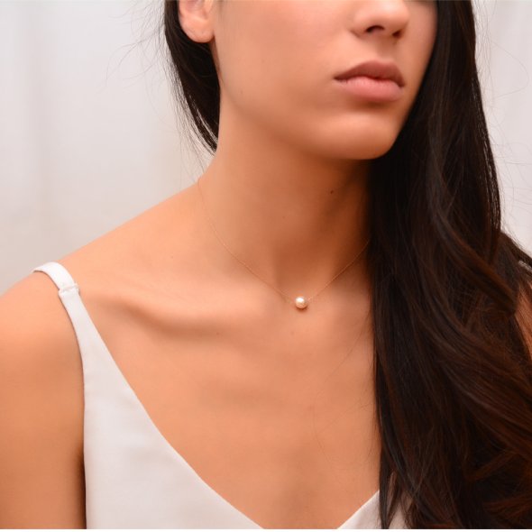 Κολιέ με μαργαριτάρι - ΚΙΤΡΙΝΟ, K14, ΓΥΑΛΙΣΤΕΡΟ, ΜΑΡΓΑΡΙΤΑΡΙ, 43cm - 1