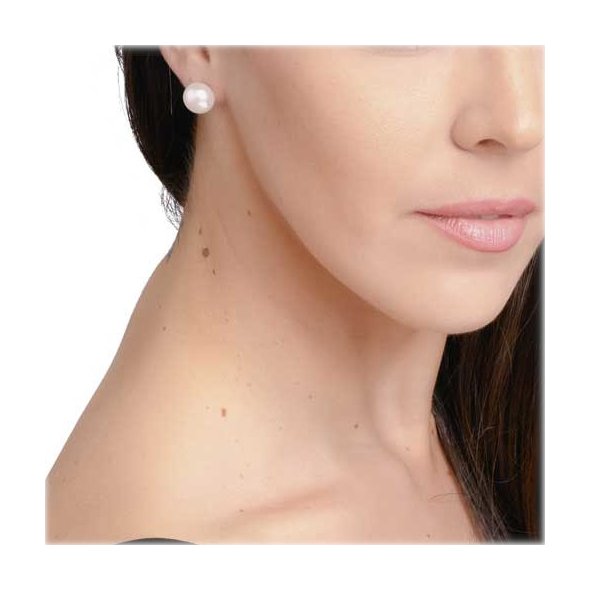 Σκουλαρίκια κουμπωτά με μαργαριτάρι - ΚΙΤΡΙΝΟ, K14, ΓΥΑΛΙΣΤΕΡΟ, ΜΑΡΓΑΡΙΤΑΡΙ - 2