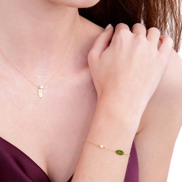 Βραχιόλι με σταυρό και μαργαριτάρι - ΛΕΥΚΟ, K14, ΓΥΑΛΙΣΤΕΡΟ, ΜΑΡΓΑΡΙΤΑΡΙ - 1