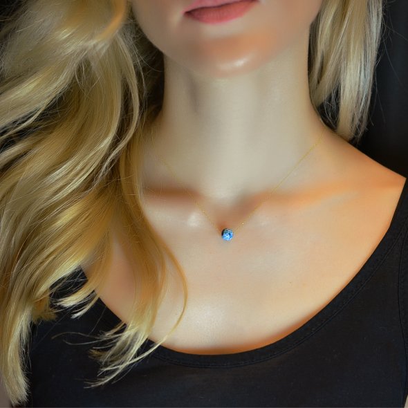 Κολιέ ζώδιο - Αχάτης - Σκορπιός - ΚΙΤΡΙΝΟ, ΧΡΥΣΟΣ K9, ΓΥΑΛΙΣΤΕΡΟ, GREY-BLUE, 40cm - 1