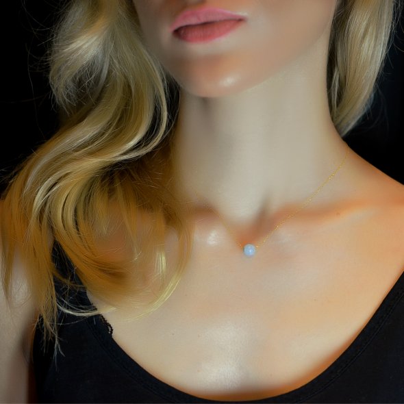 Κολιέ ζώδιο - Aqua Marine - Ιχθύς - ΚΙΤΡΙΝΟ, ΧΡΥΣΟΣ K9, ΓΥΑΛΙΣΤΕΡΟ, ΑΚΟΥΑ ΜΑΡΙΝ, WHITE, 40cm - 1