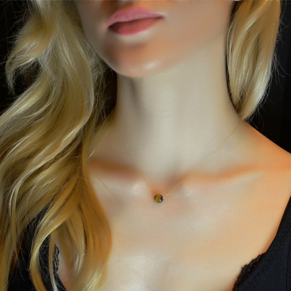 Κολιέ ζώδιο - Μάτι τίγρης - Λέων - ΚΙΤΡΙΝΟ, ΧΡΥΣΟΣ K9, ΓΥΑΛΙΣΤΕΡΟ, ΜΑΤΙ ΤΗΣ ΤΙΓΡΗΣ, BROWN-GOLD, 40cm - 1