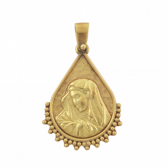 Μενταγιόν Παναγία σε σχήμα δάκρυ  - ΚΙΤΡΙΝΟ, ΧΡΥΣΟΣ K18, ΓΥΑΛΙΣΤΕΡΟ