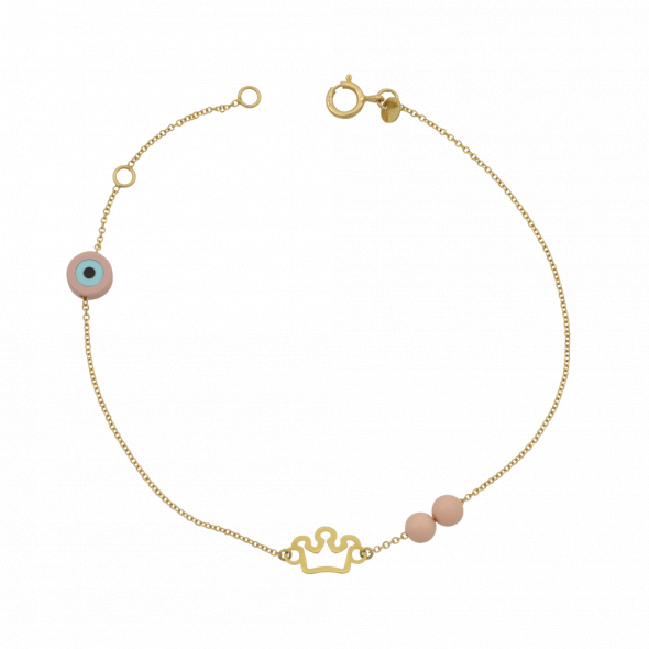 Βραχιόλι κορώνα  - ΚΙΤΡΙΝΟ, ΧΡΥΣΟΣ K14, ΓΥΑΛΙΣΤΕΡΟ, PINK