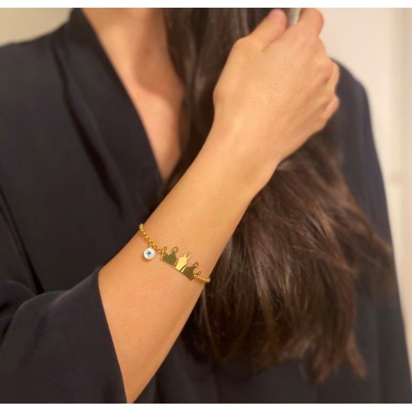 Βραχιόλι ταυτότητα κορώνα - ΚΙΤΡΙΝΟ, ΧΡΥΣΟΣ K14, ΓΥΑΛΙΣΤΕΡΟ, MOTHER OF PEARL - 2