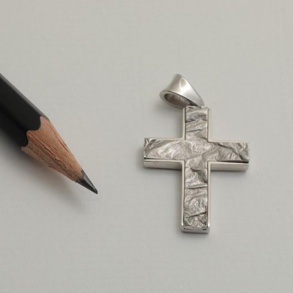 Σταυρός τετραγωνισμένος με ιδιαίτερη τσαλακωτή επεξεργασία - ΛΕΥΚΟ, ΧΡΥΣΟΣ K14, ΜΑΤ-ΓΥΑΛΙΣΤΕΡΟ