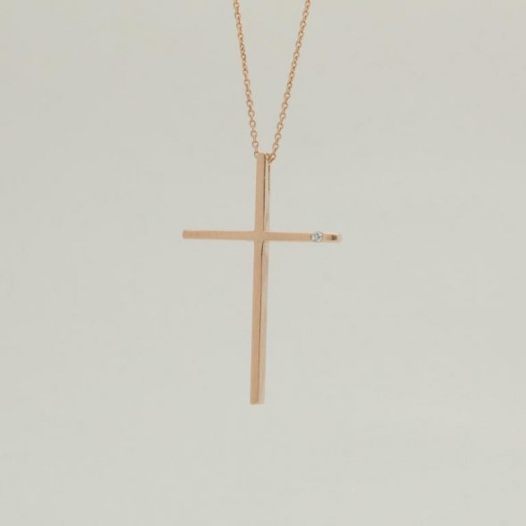 Σταυρός με διαμάντι - ΛΕΥΚΟ, ΧΡΥΣΟΣ K14, ΓΥΑΛΙΣΤΕΡΟ, ΔΙΑΜΑΝΤΙ, 0,01 - 1