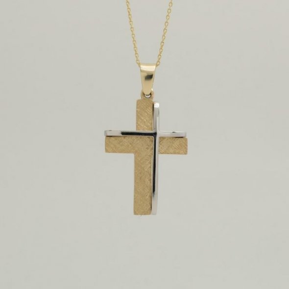 Σταυρός διπλός με ανάγλυφη ματ επεηξεργασία  - ΛΕΥΚΟ, ΧΡΥΣΟΣ K9, ΜΑΤ-ΓΥΑΛΙΣΤΕΡΟ