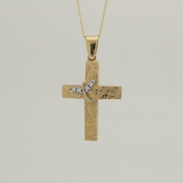 Σταυρός ματ με λιβελούλα στο πλάι του - ΚΙΤΡΙΝΟ-ΛΕΥΚΟ, ΧΡΥΣΟΣ K14, ΜΑΤ-ΓΥΑΛΙΣΤΕΡΟ, ΖΙΡΓΚΟΝ, WHITE