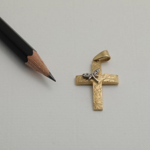 Σταυρός ματ με λιβελούλα στο πλάι του - ΚΙΤΡΙΝΟ-ΛΕΥΚΟ, ΧΡΥΣΟΣ K14, ΜΑΤ-ΓΥΑΛΙΣΤΕΡΟ, ΖΙΡΓΚΟΝ, WHITE - 1