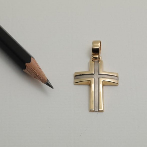 Σταυρός δίχρωμος  - ΚΙΤΡΙΝΟ-ΛΕΥΚΟ, ΧΡΥΣΟΣ K14 - 3