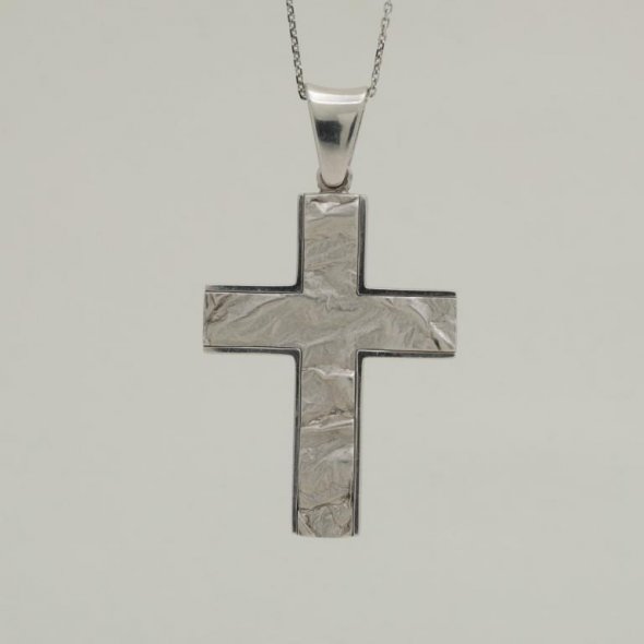 Σταυρός τετραγωνισμένος με ιδιαίτερη τσαλακωτή επεξεργασία - ΛΕΥΚΟ, ΧΡΥΣΟΣ K14, ΜΑΤ-ΓΥΑΛΙΣΤΕΡΟ - 1