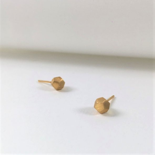 Σκουλαρίκια σφαίρα με ακμές - ΚΙΤΡΙΝΟ, ΧΡΥΣΟΣ K14, ΜΑΤ