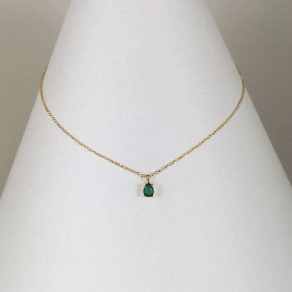 Κολιέ μονόπετρο με κίτρινη αλυσίδα - ΚΙΤΡΙΝΟ, ΧΡΥΣΟΣ K9, ΓΥΑΛΙΣΤΕΡΟ, ΖΙΡΓΚΟΝ, GREEN , 40cm - 1