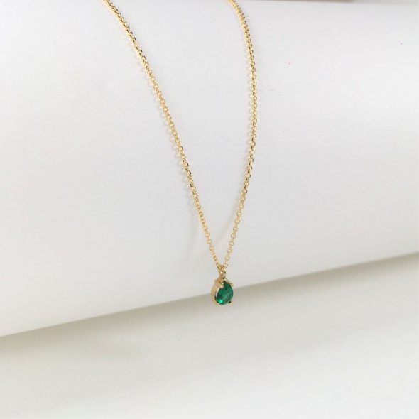 Κολιέ μονόπετρο με κίτρινη αλυσίδα - ΚΙΤΡΙΝΟ, ΧΡΥΣΟΣ K9, ΓΥΑΛΙΣΤΕΡΟ, ΖΙΡΓΚΟΝ, GREEN , 40cm