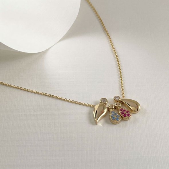 Κολιέ με οικογένεια σε σχήμα σταγόνας - ΚΙΤΡΙΝΟ, ΧΡΥΣΟΣ K9, ΓΥΑΛΙΣΤΕΡΟ, ΖΙΡΓΚΟΝ, RED, ΖΙΡΓΚΟΝ, BLUE, 40cm