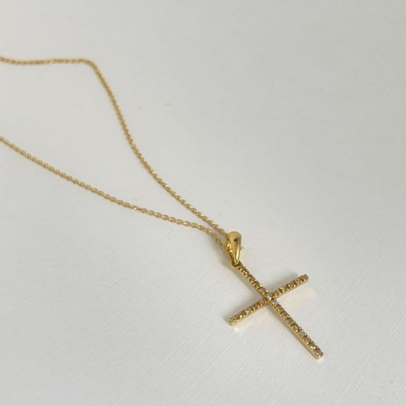 Σταυρός με διαμάντια - ΚΙΤΡΙΝΟ, ΧΡΥΣΟΣ K18, ΓΥΑΛΙΣΤΕΡΟ, ΔΙΑΜΑΝΤΙ, 0,08 - 2