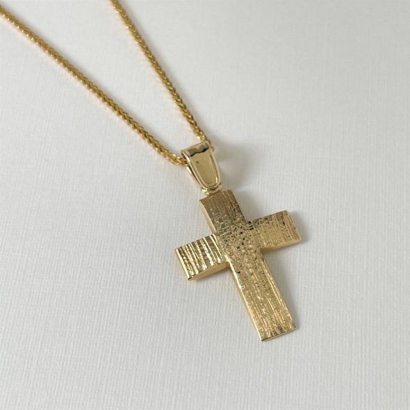 Σταυρός με γραμμωτή επεξεργασία - ΚΙΤΡΙΝΟ, ΧΡΥΣΟΣ K14, ΓΥΑΛΙΣΤΕΡΟ - 1