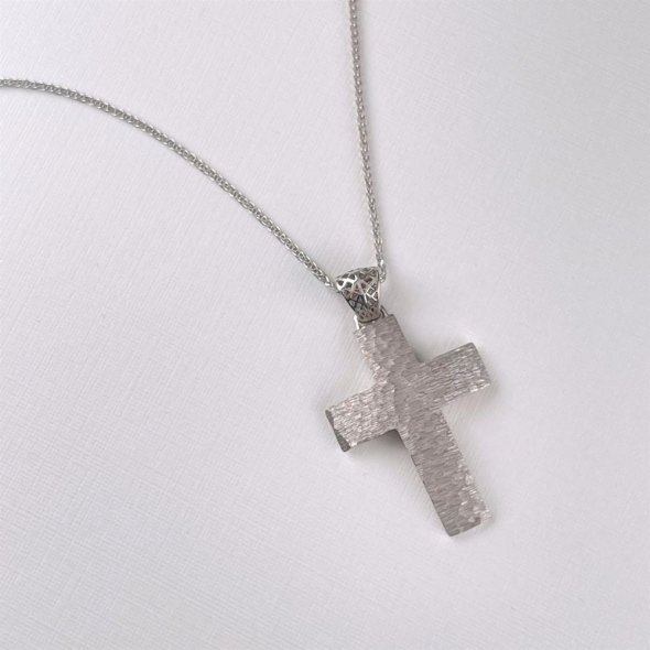 Σταυρός λευκόχρυσος ,σφυρίλατος - ΛΕΥΚΟ, ΧΡΥΣΟΣ K14, ΣΦΥΡΗΛΑΤΟ - 1