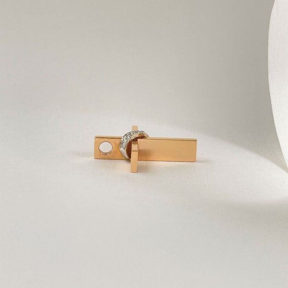 Σταυρός ροζ, λιτός με κορδέλα γεμάτη λαμπερά διαμάντια - ΡΟΖ-ΛΕΥΚΟ, ΧΡΥΣΟΣ K18, ΓΥΑΛΙΣΤΕΡΟ, ΔΙΑΜΑΝΤΙ, H, 0,03, SI1 - 1