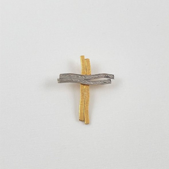 Σταυρός χειροποίητος δίχρωμος - ΚΙΤΡΙΝΟ-ΛΕΥΚΟ, ΧΡΥΣΟΣ K14, ΜΑΤ-ΓΥΑΛΙΣΤΕΡΟ - 2