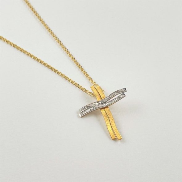 Σταυρός χειροποίητος δίχρωμος - ΚΙΤΡΙΝΟ-ΛΕΥΚΟ, ΧΡΥΣΟΣ K14, ΜΑΤ-ΓΥΑΛΙΣΤΕΡΟ