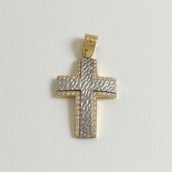 Σταυρός δίχρωμος, ματ με λαμπερά ζιργκόν - ΚΙΤΡΙΝΟ-ΛΕΥΚΟ, ΧΡΥΣΟΣ K14, ΜΑΤ, ΖΙΡΓΚΟΝ, WHITE - 1