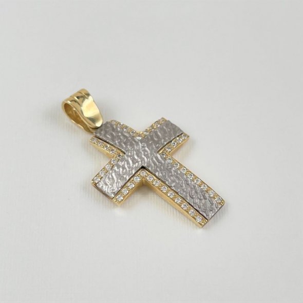 Σταυρός δίχρωμος, ματ με λαμπερά ζιργκόν - ΚΙΤΡΙΝΟ-ΛΕΥΚΟ, ΧΡΥΣΟΣ K14, ΜΑΤ, ΖΙΡΓΚΟΝ, WHITE - 2
