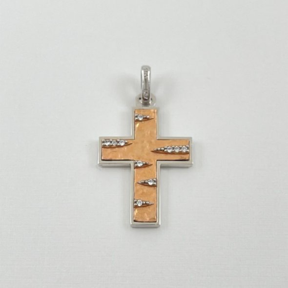 Σταυρός δίχρωμος με ζιργκόν σε ιδιαίτερο σχεδιασμό - ΚΙΤΡΙΝΟ-ΛΕΥΚΟ, ΧΡΥΣΟΣ K14, ΜΑΤ-ΓΥΑΛΙΣΤΕΡΟ, ΖΙΡΓΚΟΝ, WHITE - 2