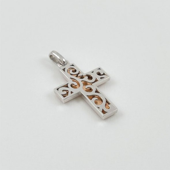 Σταυρός δίχρωμος με ζιργκόν σε ιδιαίτερο σχεδιασμό - ΚΙΤΡΙΝΟ-ΛΕΥΚΟ, ΧΡΥΣΟΣ K14, ΜΑΤ-ΓΥΑΛΙΣΤΕΡΟ, ΖΙΡΓΚΟΝ, WHITE - 3