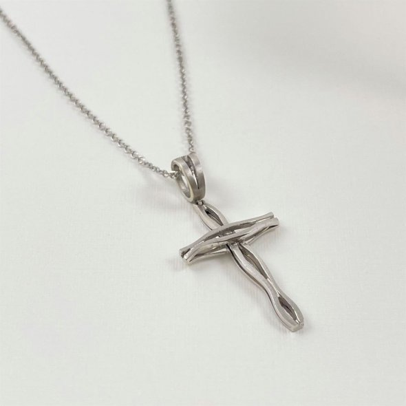 Σταυρός χειροποίητος, λευκός με ματ υφή - ΛΕΥΚΟ, ΧΡΥΣΟΣ K18, ΜΑΤ-ΓΥΑΛΙΣΤΕΡΟ