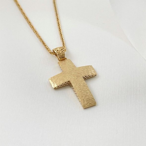 Σταυρός χρυσός σφυρήλατος - ΚΙΤΡΙΝΟ, ΧΡΥΣΟΣ K14, ΜΑΤ