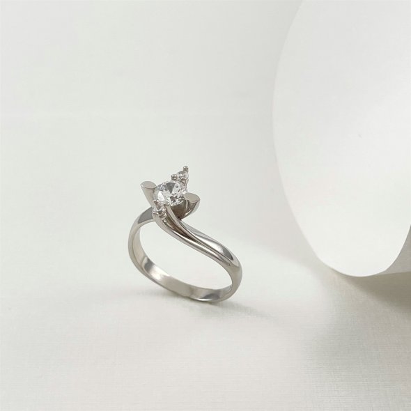 Δαχτυλίδι μονόπετρο με ζιργκον - ΛΕΥΚΟ, ΧΡΥΣΟΣ K14, ΓΥΑΛΙΣΤΕΡΟ, ΖΙΡΓΚΟΝ, WHITE