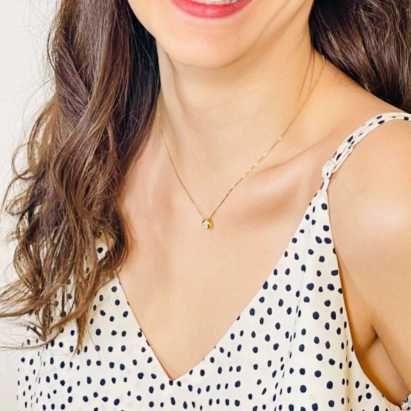 Κολιέ στρογγυλό με διαμάντι - ΚΙΤΡΙΝΟ, ΧΡΥΣΟΣ K18, ΓΥΑΛΙΣΤΕΡΟ, ΔΙΑΜΑΝΤΙ, 0,38, 42cm - 1