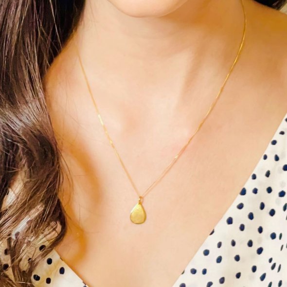 Κολίε σε σχήμα σταγόνας διακοσμημένο με διαμάντι  - ΚΙΤΡΙΝΟ, ΧΡΥΣΟΣ K14, ΓΥΑΛΙΣΤΕΡΟ, ΔΙΑΜΑΝΤΙ, WHITE, 0,01, 46cm - 1