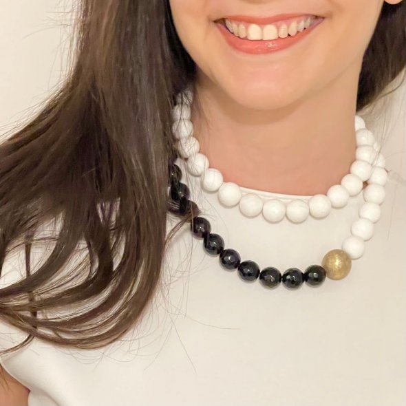 Κολιέ με μαύρο και λευκό όνυχα - ΚΙΤΡΙΝΟ, ΑΤΣΑΛΙ, ΜΑΤ-ΓΥΑΛΙΣΤΕΡΟ, ΟΝΥΧΑΣ, BLACK, ΟΝΥΧΑΣ, WHITE - 3