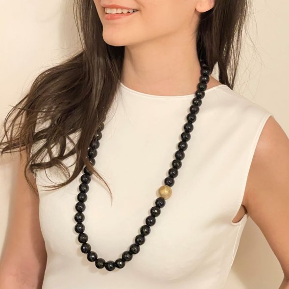 Κολιέ με μαύρο όνυχα - ΚΙΤΡΙΝΟ, ΑΣΗΜΙ, ΜΑΤ-ΓΥΑΛΙΣΤΕΡΟ, ΟΝΥΧΑΣ, BLACK - 2