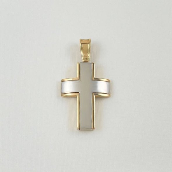 Σταυρός δίχρωμος μπούλ - ΚΙΤΡΙΝΟ-ΛΕΥΚΟ, ΧΡΥΣΟΣ K14, ΜΑΤ-ΓΥΑΛΙΣΤΕΡΟ - 2