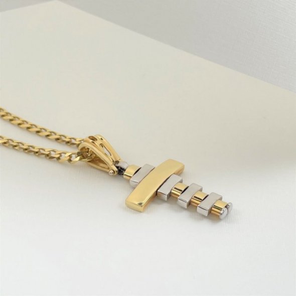 Σταυρός δίχρωμος μοντέρνος - ΚΙΤΡΙΝΟ-ΛΕΥΚΟ, ΧΡΥΣΟΣ K18, ΓΥΑΛΙΣΤΕΡΟ