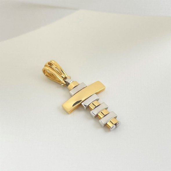 Σταυρός δίχρωμος μοντέρνος - ΚΙΤΡΙΝΟ-ΛΕΥΚΟ, ΧΡΥΣΟΣ K18, ΓΥΑΛΙΣΤΕΡΟ - 1