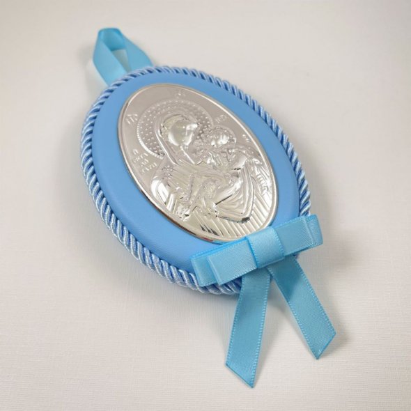 Διακοσμητικό φυλαχτό, εικόνα Παναγίας - ΛΕΥΚΟ, ΑΣΗΜΙ, ΜΑΤ-ΓΥΑΛΙΣΤΕΡΟ