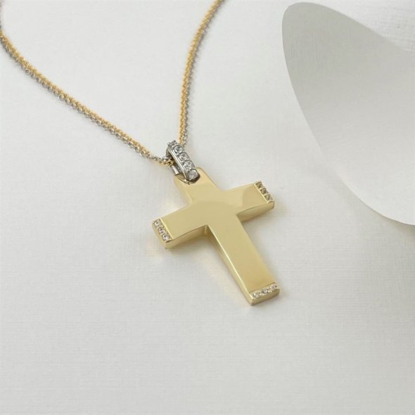 Σταυρός γυαλιστερός με λαμπερά ζιργκόν - ΚΙΤΡΙΝΟ, ΧΡΥΣΟΣ K14, ΓΥΑΛΙΣΤΕΡΟ, ΖΙΡΓΚΟΝ, WHITE - 2