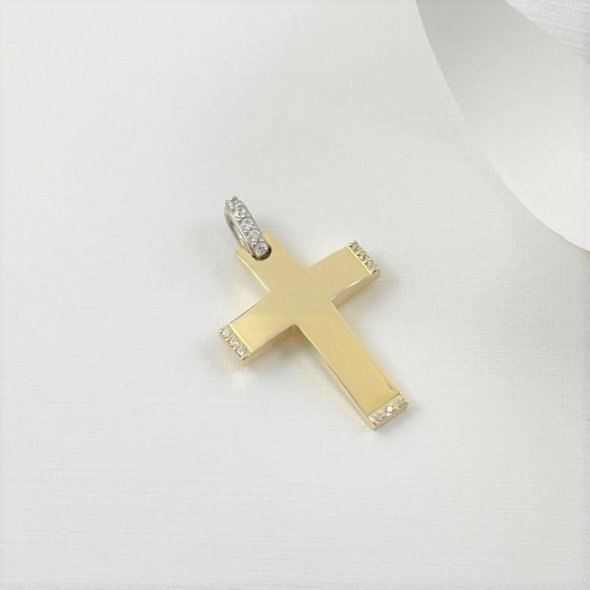 Σταυρός γυαλιστερός με λαμπερά ζιργκόν - ΚΙΤΡΙΝΟ, ΧΡΥΣΟΣ K14, ΓΥΑΛΙΣΤΕΡΟ, ΖΙΡΓΚΟΝ, WHITE - 1