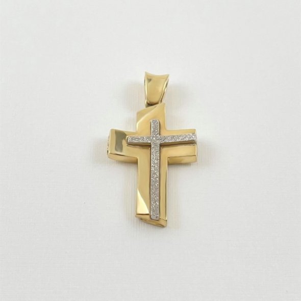 Σταυρός δίχρωμος με πλάγια τελειώματα - ΚΙΤΡΙΝΟ-ΛΕΥΚΟ, ΧΡΥΣΟΣ K14, ΓΥΑΛΙΣΤΕΡΟ - 1