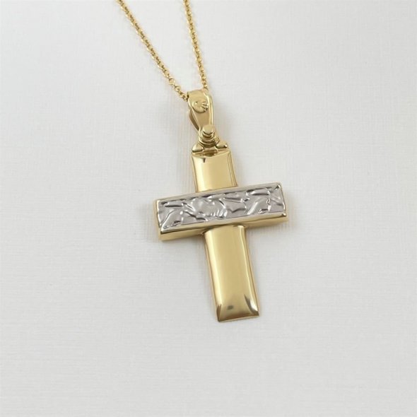 Σταυρός δίχρωμος - ΚΙΤΡΙΝΟ-ΛΕΥΚΟ, ΧΡΥΣΟΣ K14, ΓΥΑΛΙΣΤΕΡΟ
